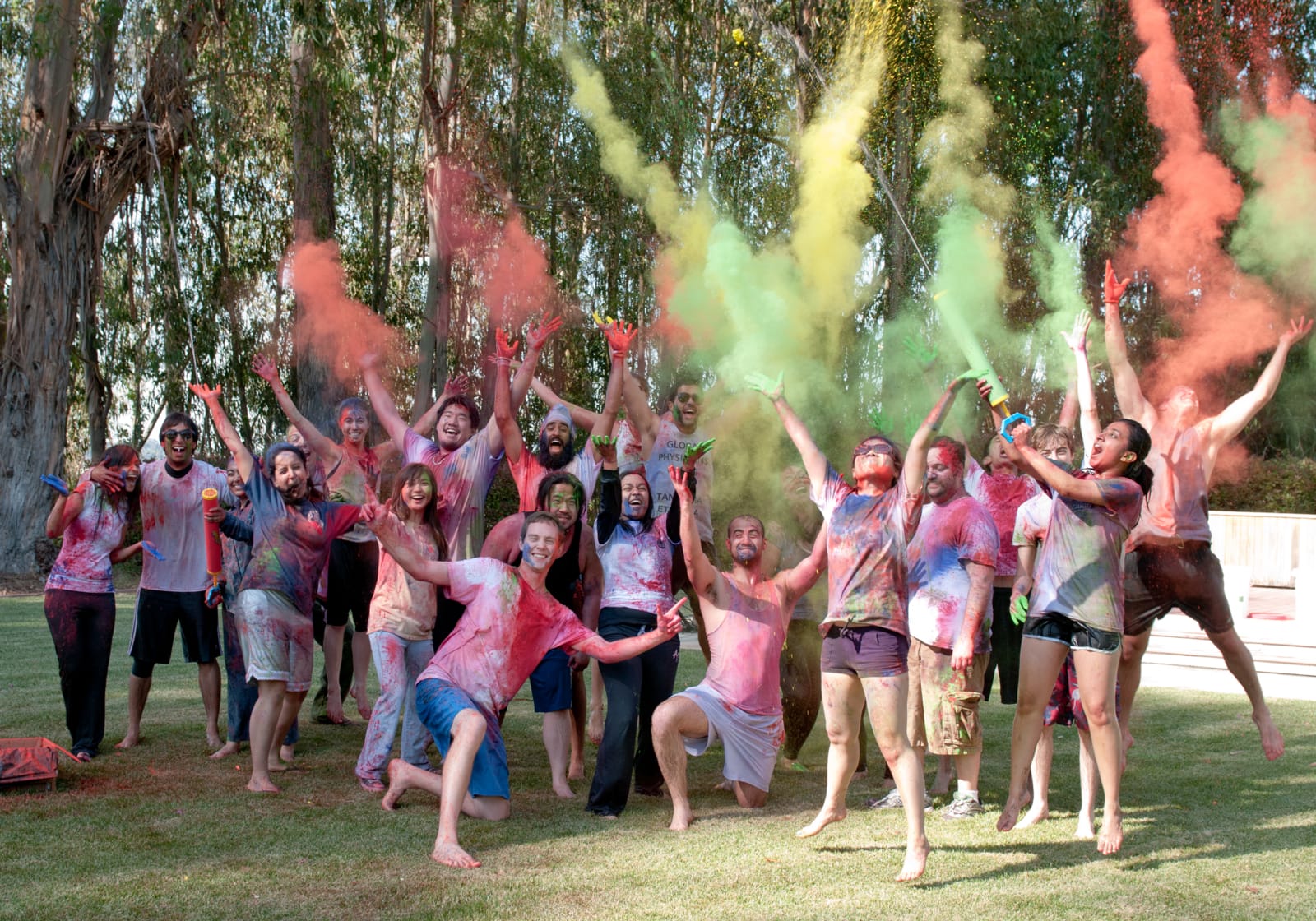 group of TUC students covered in different colored paint